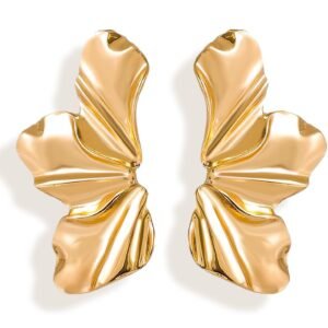 Flower Wing Earrings Gold for women by Zaneeza Jewellery, lightweight gold-tone floral wing design earrings for Pakistani women