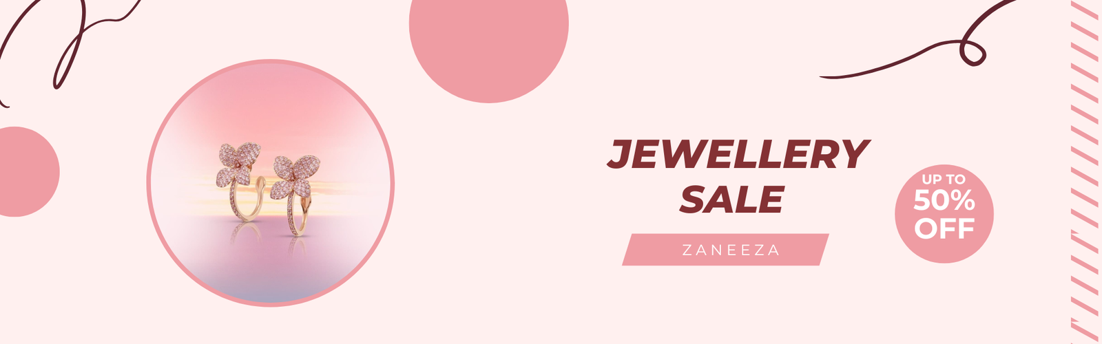Zaneeza Jewellery discount banner offering premium stainless steel jewellery for women in Pakistan at special discounted prices