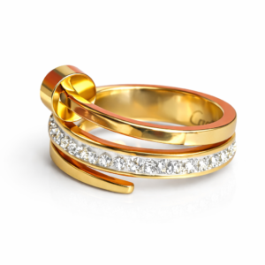 Gold Crystal Nail Ring Pakistan luxury dual tone spiral design with zircon stones for women party wear at 799 Rs