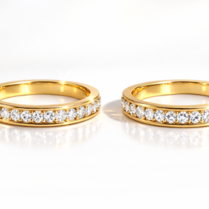 Close angle view of natural diamond eternity ring in polished yellow gold for women Pakistan