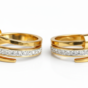 Luxury gold nail spiral ring for women with crystal zircon stones dual tone design party wear Pakistan