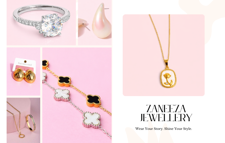 Zaneeza Jewellery gold plated pendant and solitaire ring collection in Pakistan