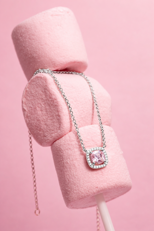 stainless steel necklace with pink gemstone pendant elegant waterproof jewellery
