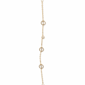 Gold stainless steel bracelet full view with geometric circle charms and zircon stone Pakista