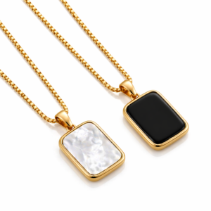 double sided black and white pendant necklace gold stainless steel Pakistan