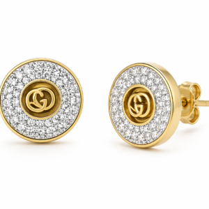 Gold stainless steel round stud earrings with zircon stones luxury design Pakistan