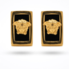 Medusa Square Gold Earrings with black enamel, luxury designer jewelry for women, Zaneeza Pakistan