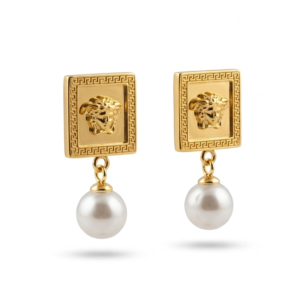Medusa Square Pearl Earrings gold plated luxury jewelry Pakistan